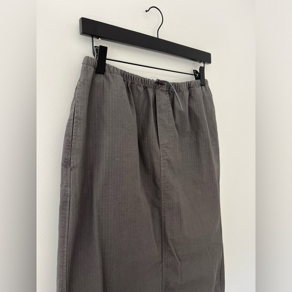 VTG ripstop grid maxi skirt: grey S-M w/ techy bungee cord drawstring + backslit - Picture 5 of 11